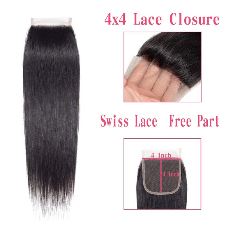 Jinhongze Lace Closure Straight Closure Human Hair Lace Closure Brazilian 12A Unprocessed Straight Hair 4x4 HD Lace Closure Free Part Natural Black Color(18") â€¦ â€¦ - Image 4